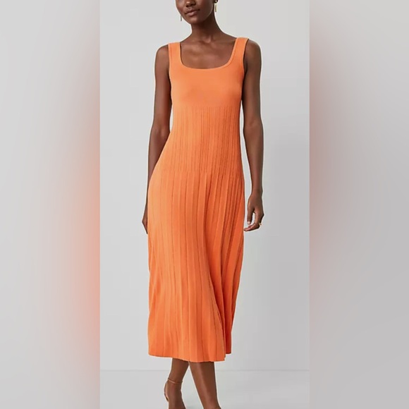 Ann Taylor Dresses & Skirts - Ann Taylor Square Neck Pleated Sweater Tank Midi Dress Size XL